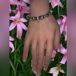 “I” Silver Tone Beaded Crystal Bracelet